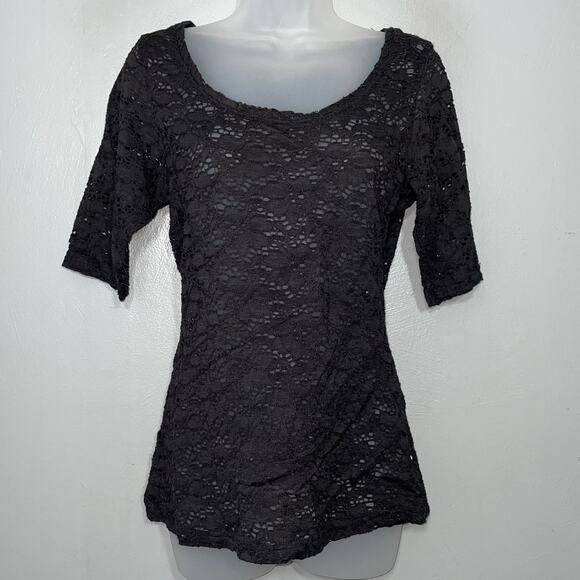 Maurices Lace Top Size M Sheer Black Stretch Whimsigoth Witchy Dark Romantic Y2K - Picture 1 of 7